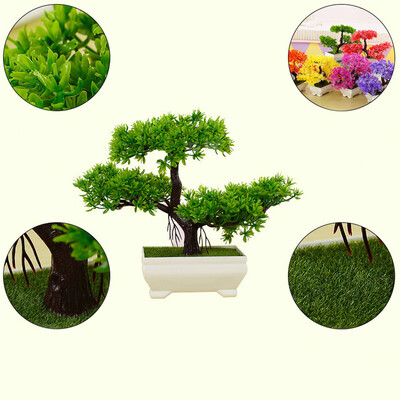 

Artificial Potted Plant 3 Branches Plastic Guest-Greeting Pine W Pot Decoration