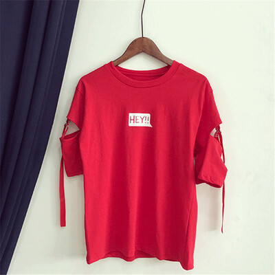

Women Hey Letter Printed T Shirts Casual Loose Chic T-shirt Flare Half Sleeve Tops