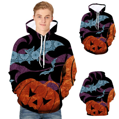 

Toponeto Mens Scary Halloween Pumpkin 3D Print hooded Party Long Sleeve Hoodie Blouse