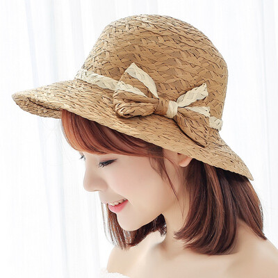 

Straw Hat Lady summer sunshade eaves basin hat seaside holiday two-color bow knot sunscreen sunhat leisure fisherman hat