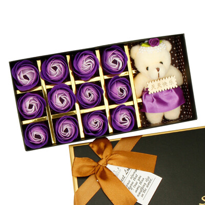 

Toponeto 12PCS Romantic Rose Soap Flower gift box with Plush Animal toys Bear Doll