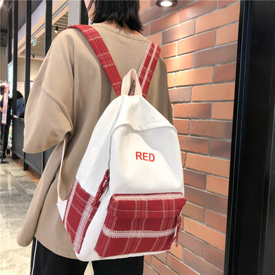 

Schoolbag womens Korean high school canvas campus ins-style check college students double-shoulder bag tide brand day-series bac