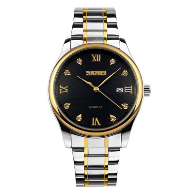 

SKMEI 9101 Watch Men Brand Quartz Stainless Steel Daily Waterproof Calendar Round Dial Wrist Fashion Business Watch