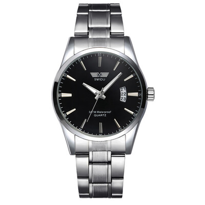 

Top Fashion Luxury Steel Alloy Calendar Clock Quartz Watch Business Watch