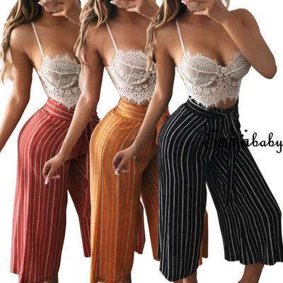 

Womens Fashion Palazzo Pants Culottes Korean Bandage High Waisted Wide Leg Trousers