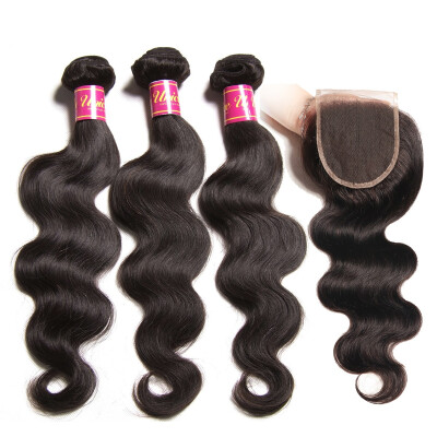 

UNice 8A Brazilian Body Wave Human Hair 3 Bundles with Lace Closure Free Part