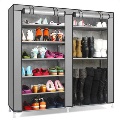 

Double Row 9 Grid Combination Shoe Rack Stand Grey Home Storage Organizer