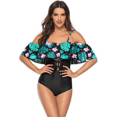 

Roseonmyhand Women High Waist Cross Strap Swimwear Ruffle Swimsuit Push Up Padded Bikini