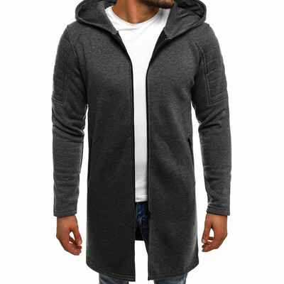 

Toponeto Men Splicing Hooded Solid Trench Coat Fold Cardigan Long Sleeve Outwear Blouse