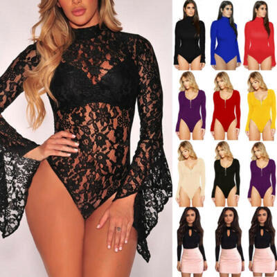 

Women Long Sleeve Bandage Bodysuit Leotard Tops Blouse Jumpsuit Rompers