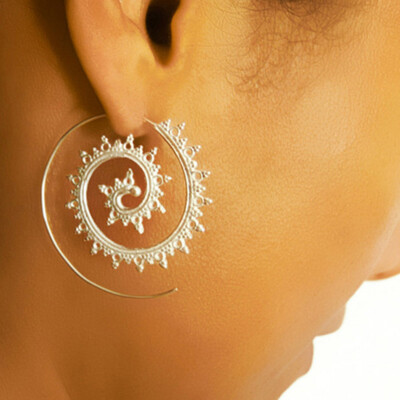 

1 Pair Vintage Earrings Hollow Round Circles Tribal Spiral Hoop Earring For Woman Charm Jewelry