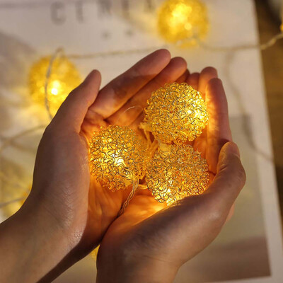 

〖Follure〗LED Light Wrought Iron Gold Wire Ball Fairy Fairy Hang Wedding Bedroom Patio Dec