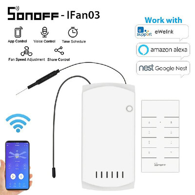 

SONOFF iFan03 Wifi Smart Fan Switch Ceiling Fan Light Controller 433 RF APP Voice Remote Control Adjust Speed Smart Home Module Wi