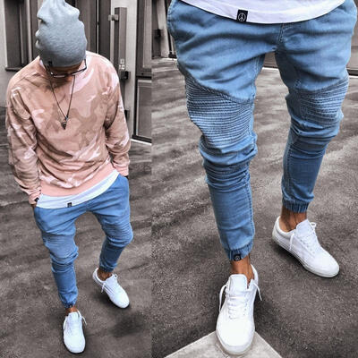 

Hot Men´s Fashion Ripped Skinny Jeans Destroyed Frayed Slim Fit Denim Pant Zipper