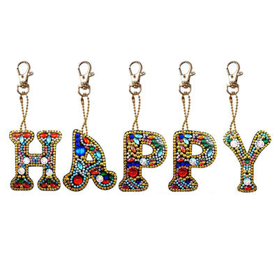 

5pcsset DIY Happy Full Drill Special Shaped Diamond Painting Keychain Gift