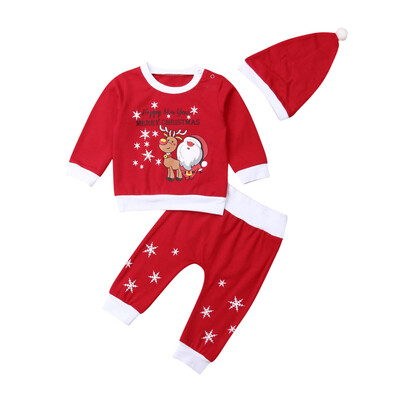 

Cute Newborn Baby Boy Girl First Christmas Clothes Romper Pants Hat Outfit Set