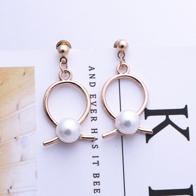 

EK314 New Design Metal Gold Color Circle Cross Heart Geometric Irregular Natural Imitation Pearl Drop Earrings for Women Jewelry