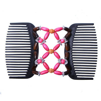 

Retro Double Beaded Hair Magic Comb Clip Beading Imitation Wood Stretchy Hair Combs Pins For Women Hair Accessories