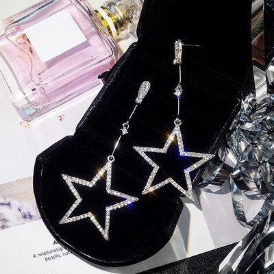 

2019 Hot Sale Womens Fashion Crystal Earrings for Women Long Statement Five-pointed Star Dangle Drop Earrings Jewelry Brincos