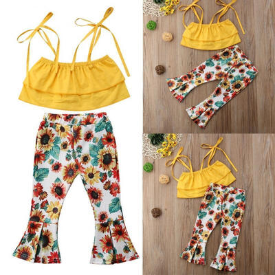 

Toddler Kids Baby Girls T-shirt TopsFloral Flare Pants Outfits Clothes 2PCS Set