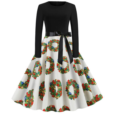 

Tailored Women Vintage Long Sleeve Christmas 1950s Housewife Evening Party Prom Dress