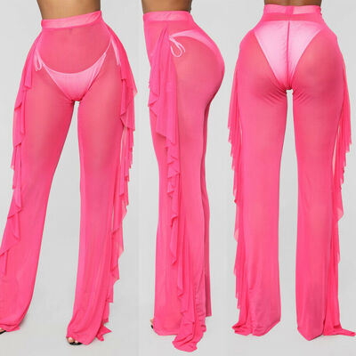 

Plus Size Women Mesh Sheer Bikini Cover Up Long Pant Trousers Beach Swimwear