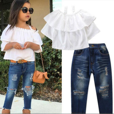 

Spring Toddler Kids Girls Outfits Short Shirt Tops Jeans Pants Trousers Clothing