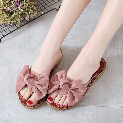 

Summer Bow Sweet Student Slippers Female Flat Shoes Casual Beach Sandals Slip Non-slip Flip-flops Flat Slippers