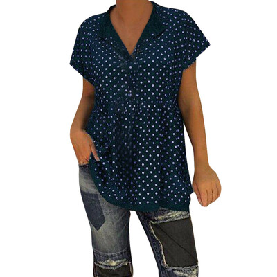 

Starmoon Women Casual V Neck Short Sleeve Dot-Intarsia Print Shirts Soild Top Vest Blouse