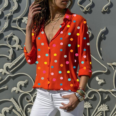 

Starmoon Women Loose Casual Polka Dot Summer Shirt Long Sleeve T- Shirt Blouse
