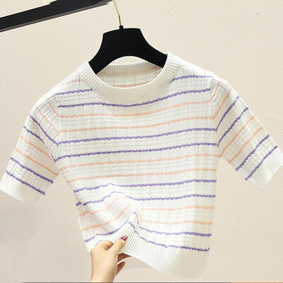 

Women Striped Short Sleeve T-Shirt Ladies Loose Fit Blouse Tops Holiday Casual
