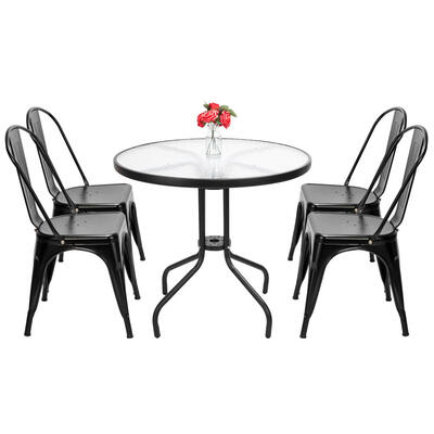 

4pcs Retro Industrial Style Iron Sheet Chair Black Home Restaurant Chair