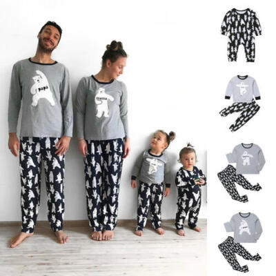 

Casual Family Matching Pyjamas PJs Set Cartoon Bear Kids Sleepwear Nightwear UK