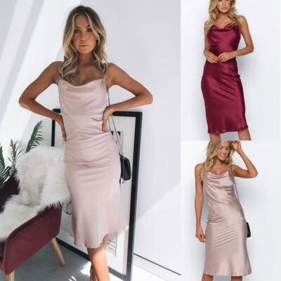 

Women Bandage Bodycon Sleeveless Summer Party Cocktail Clubwear Satin Mini Dress