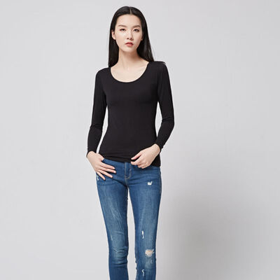 

Padded Wireless Womens Sleep Tops Cotton Fabric Soft Solid Home Fitness Basic Top Autumn Spring Long Sleeve Sleep Wear for Women