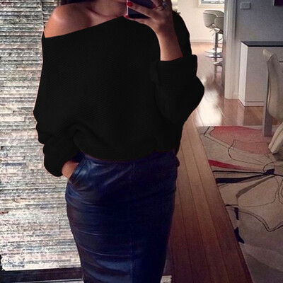 

Womens Off Shoulder Loose Sweater Ladies Casual Pullover Jumper Tops T Shirt