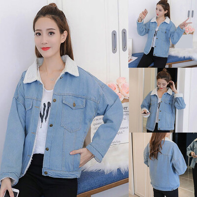 

Toponeto Women Autumn Winter Denim Upset Jacket Vintage Long Sleeve Loose Jeans Coat