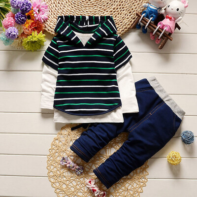 

3Pcs Infant Kids Baby Boys Girls Hoodie Stripe Shirt Tops Pants Outfits Clothes