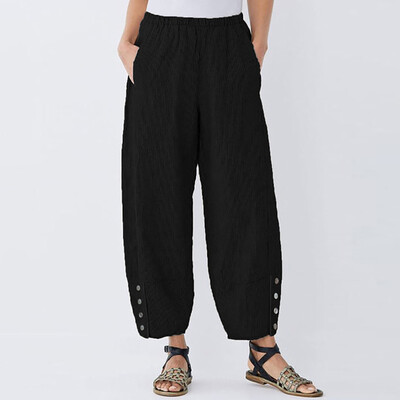 

Women Sexy Stripe High Waist Cotton And Linen Long Pants Casual Beach Trousers