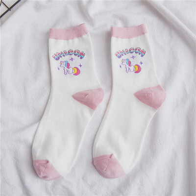 

Unicorn Socks Women Girl Harajuku Rainbow Stars Cartoon College Animal Horse Socks