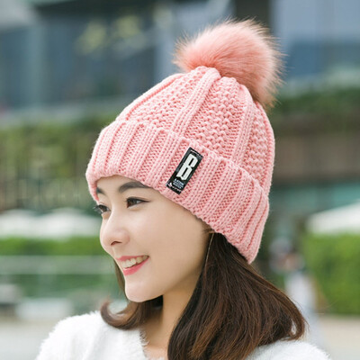 

Fashion Cotton B Letters Knitted Hat And Hat&Scarf Women Soft Winter Warm Beanies Caps Outdoor Sport Hats