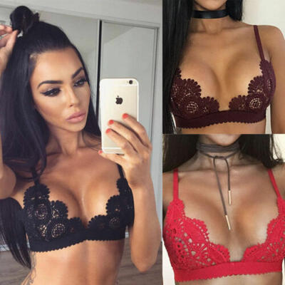 

Floral Women Sheer Lace Triangle Bralette Unpadded Bra Crop Top Strappy Lingerie