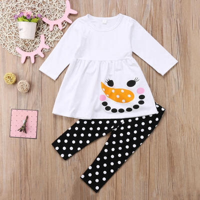 

Christmas Kids Baby Girls Snowman Dress Dot Pants Leggings Outfits Set