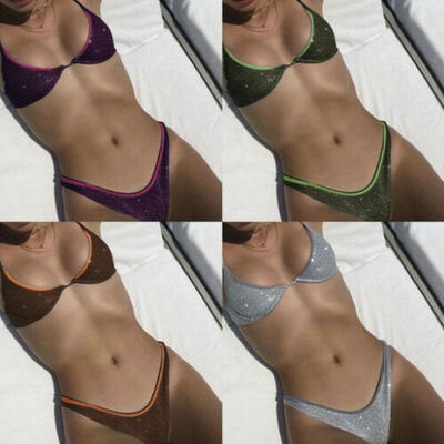 UK Womens Two Piece Bikini Sets Padded Thong Bottoms Triangle Swimwear Swimsuit