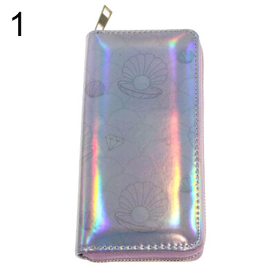 

Fashion Women Shell Holographic Laser Faux Leather Long Wallet Clutch Purse