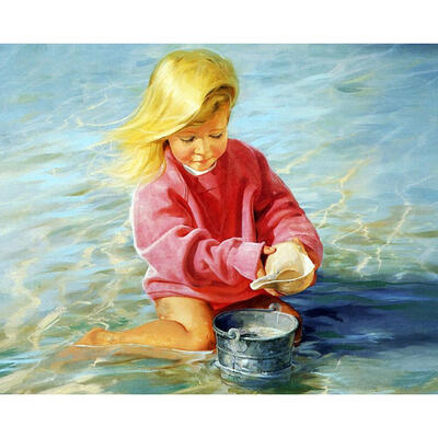 

5D DIY Diamond Painting Seaside Playing Sand Girl Cross Stitch Mosaic Kit