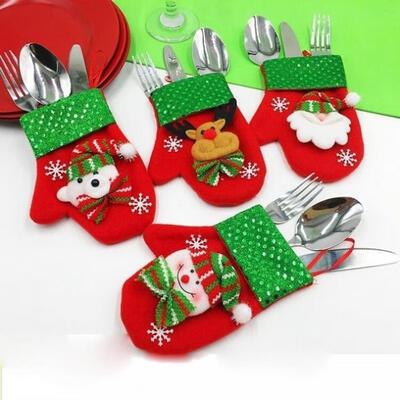 

HOT Christmas Gloves Sliverware Holders Pockets Dinner Table Decor Cutlery Bag