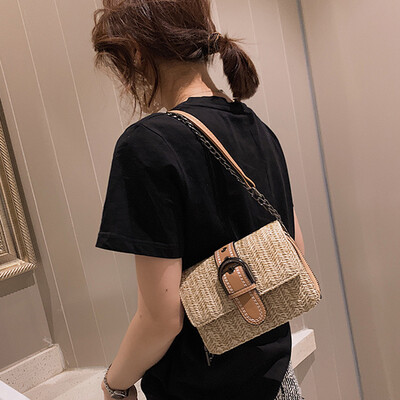 

Tailored Women Fashion Summer Beach Wild Chain Messenger Shoulder Bag Solid Weaving