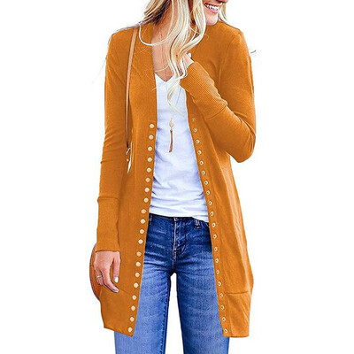 

Roseonmyhand Womens Fashion Solid Color Long-Sleeved Button Cardigan Loose Knit Jacket Coat