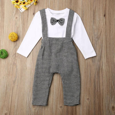 

2pcs Newborn Kid Baby Boy Clothes Tie Romper TopsBib Pants Cotton Outfits 0-24M